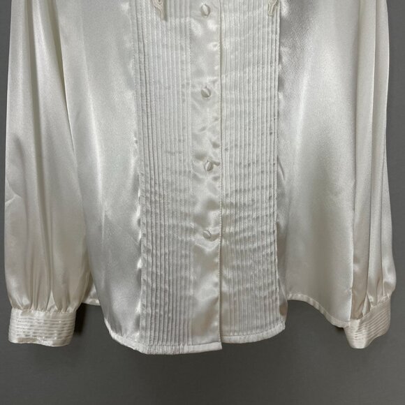 Vintage Blouse Lace Collar Victorian Cream White Long Sleeve Button-Up Coquette - Picture 5 of 13